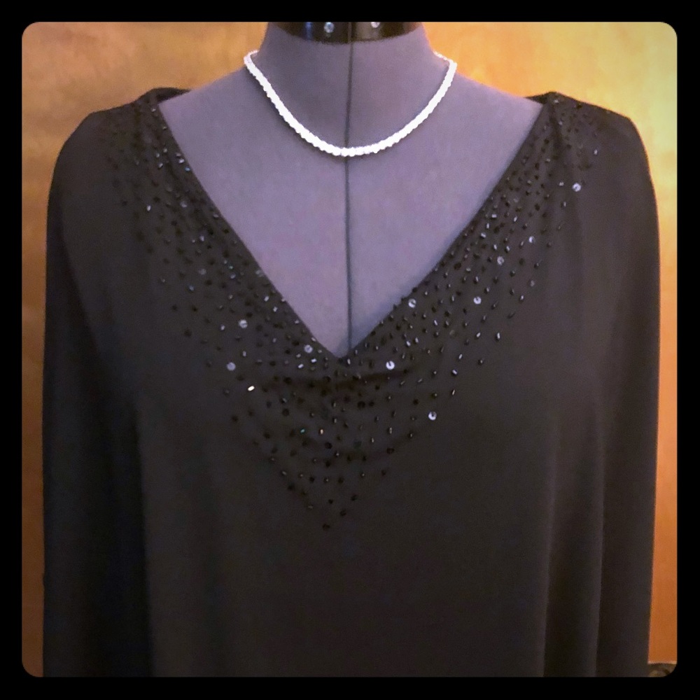 Adrianna Papell embellished cape style top.